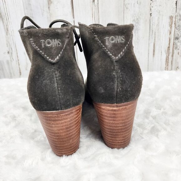 Toms Lunata Lace Up Snkle Booties Olive Green Suede Size 5 - Picture 6 of 9